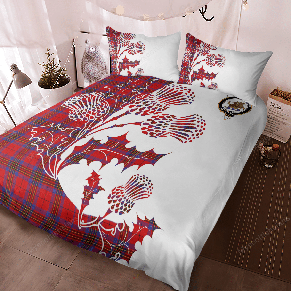 Leslie Tartan Crest Bedding Set - Thistle Style