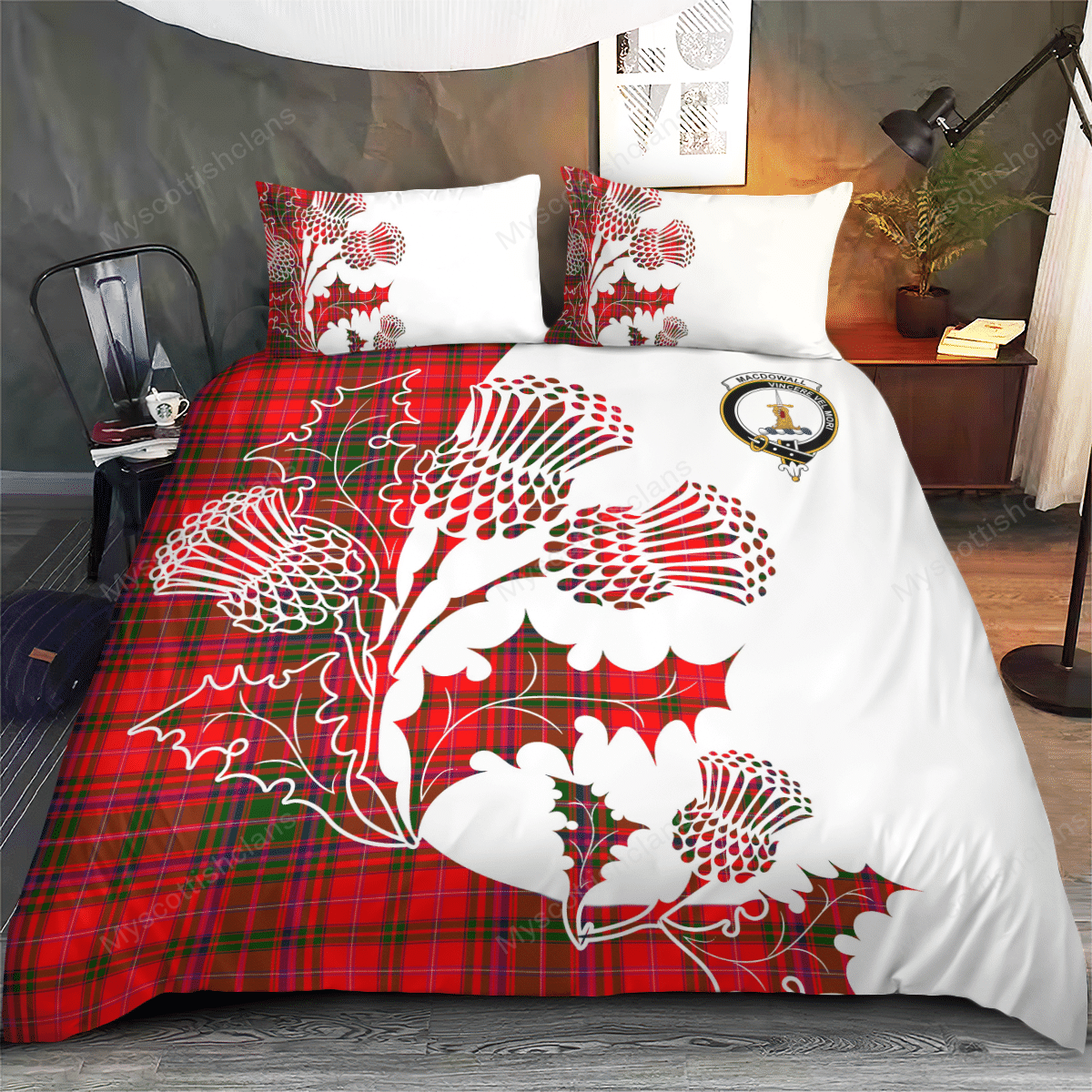 MacDowall Of Garthland Tartan Crest Bedding Set - Thistle Style