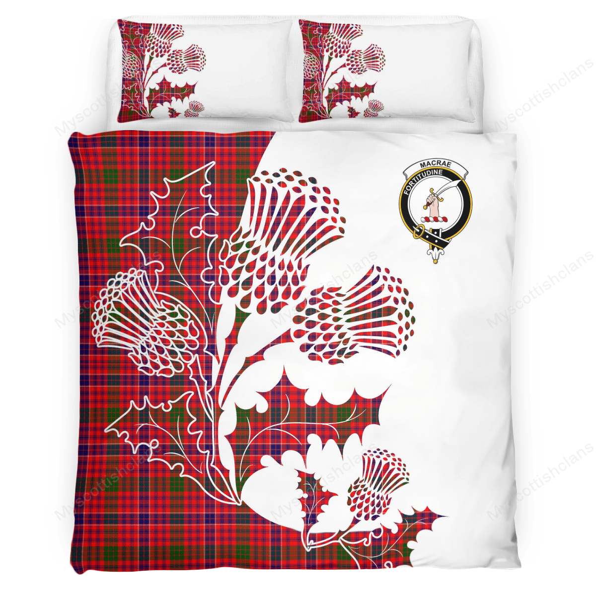 MacRae Tartan Crest Bedding Set - Thistle Style