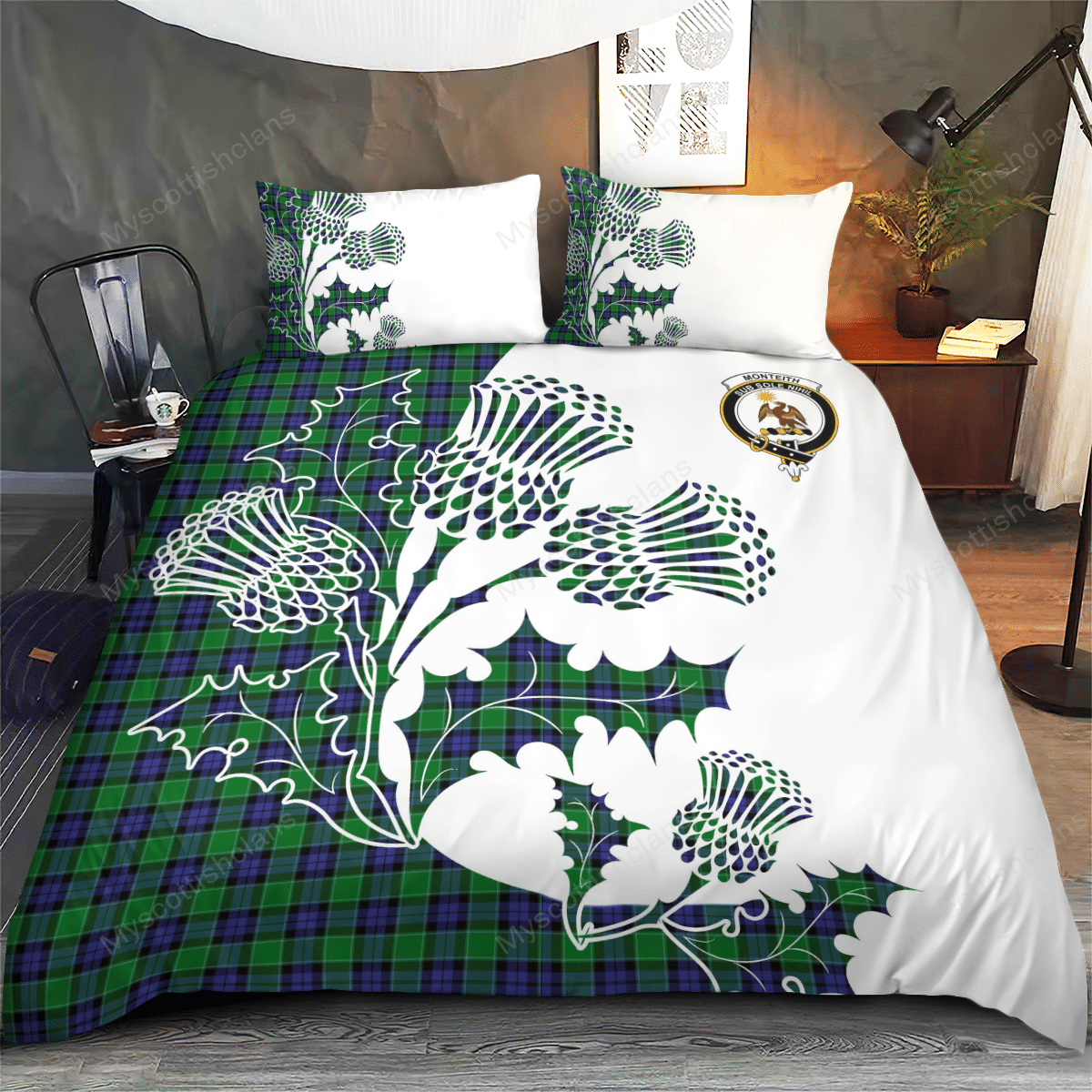 Monteith Tartan Crest Bedding Set - Thistle Style