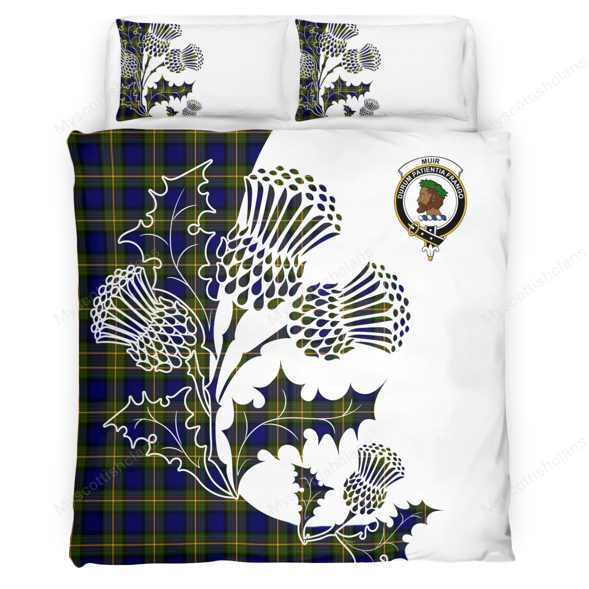 Muir Tartan Crest Bedding Set - Thistle Style