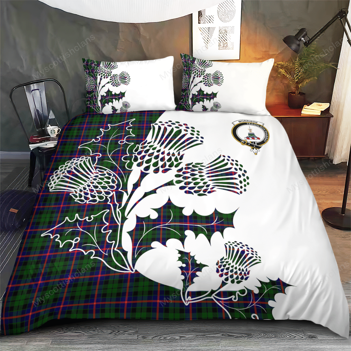 Morrison Tartan Crest Bedding Set - Thistle Style