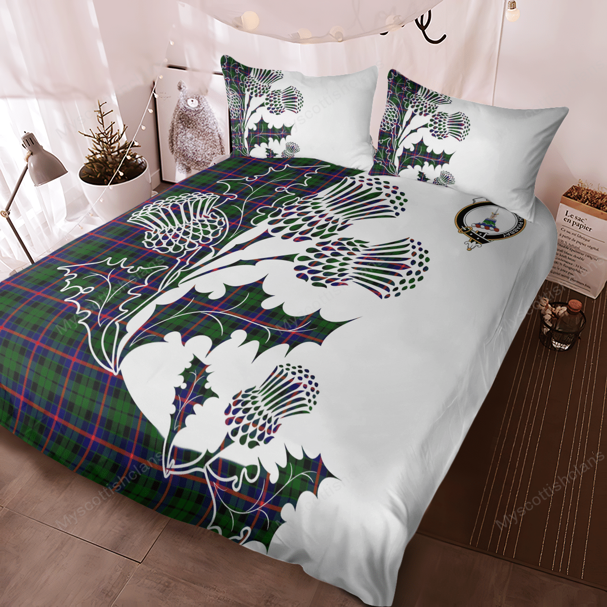 Morrison Tartan Crest Bedding Set - Thistle Style