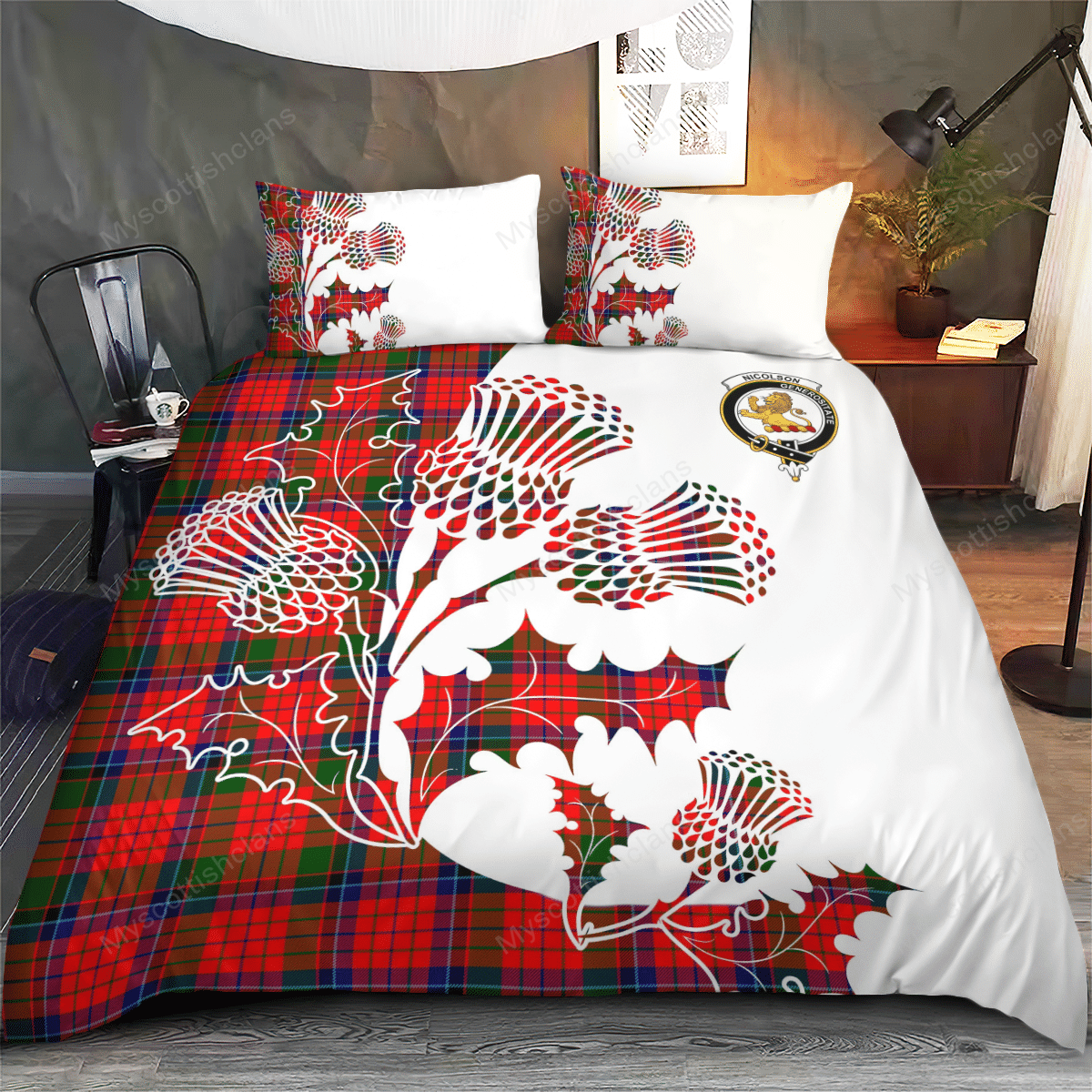 Nicolson Tartan Crest Bedding Set - Thistle Style