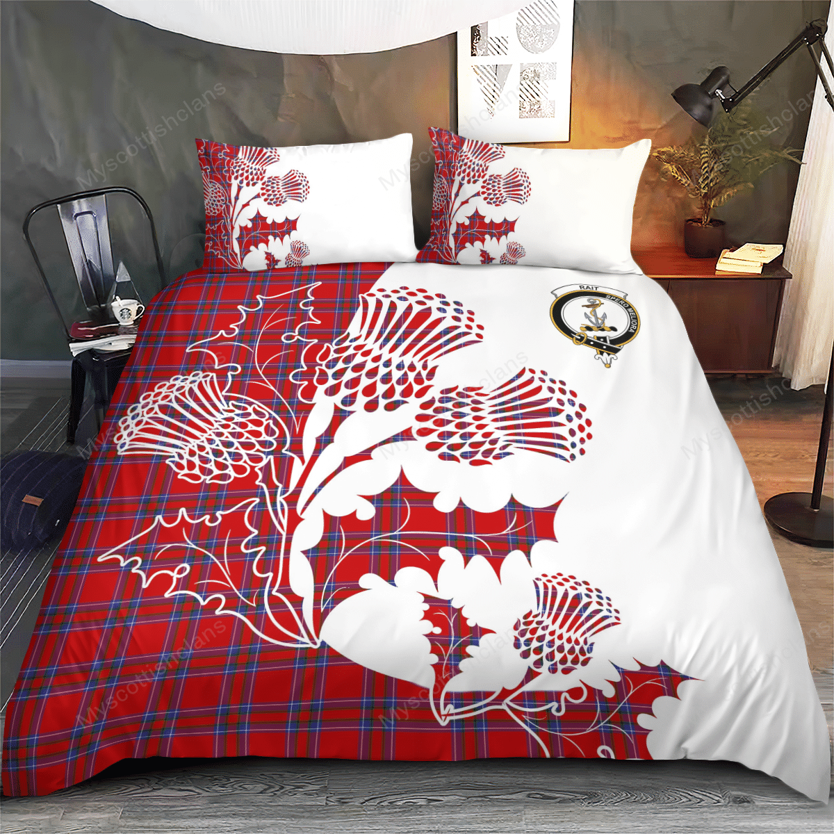 Rait Tartan Crest Bedding Set - Thistle Style