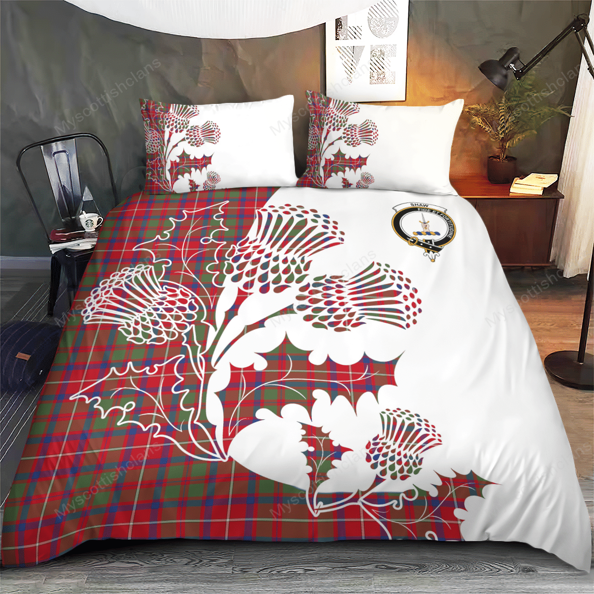 Shaw (of Tordarroch) Tartan Crest Bedding Set - Thistle Style