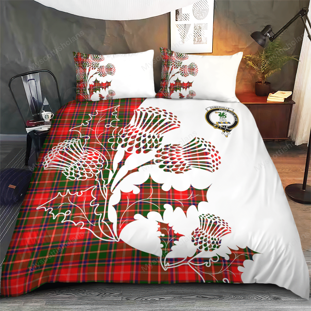 Somerville Tartan Crest Bedding Set - Thistle Style