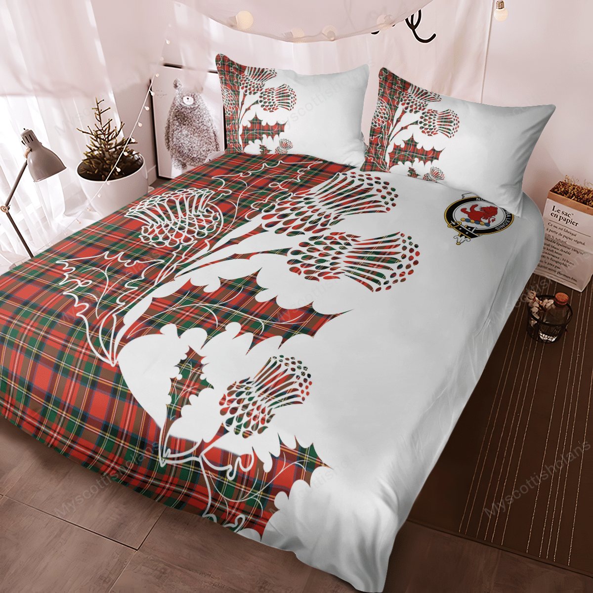 Stewart Tartan Crest Bedding Set - Thistle Style