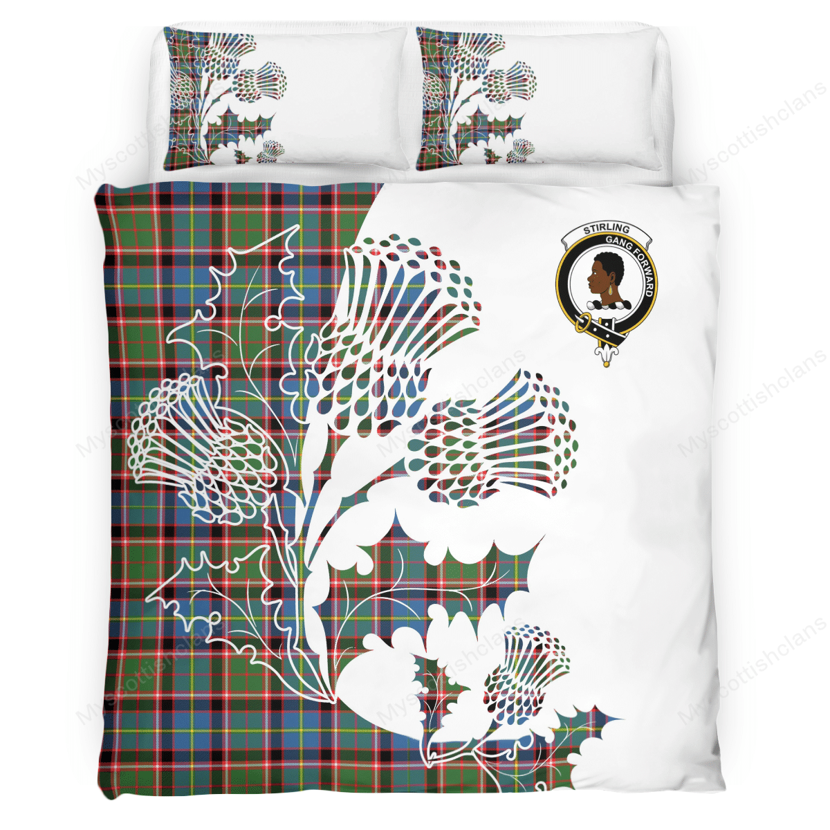 Stirling (of Keir) Tartan Crest Bedding Set - Thistle Style