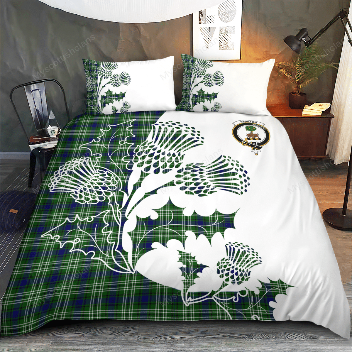 Swinton Tartan Crest Bedding Set - Thistle Style