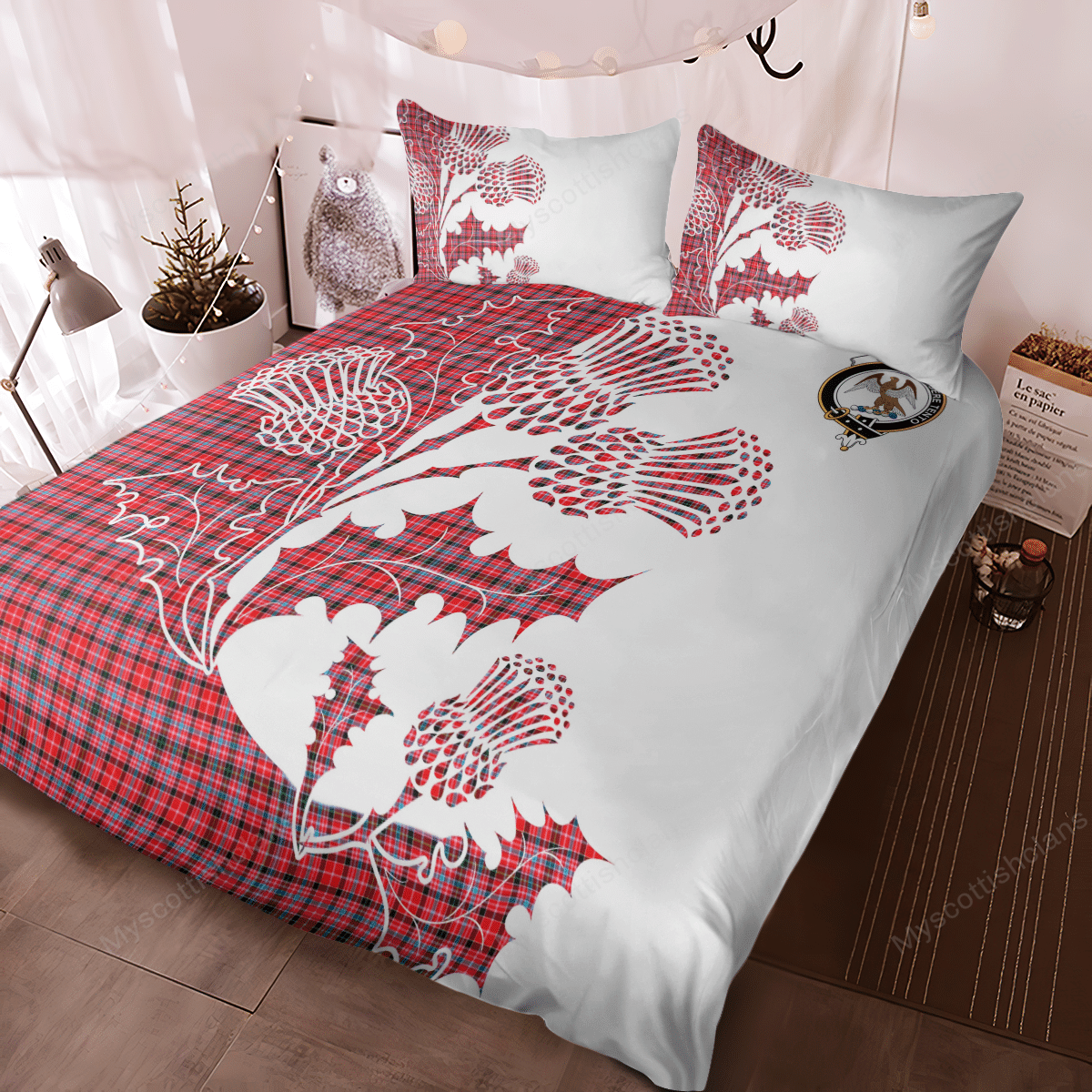 Straiton Tartan Crest Bedding Set - Thistle Style
