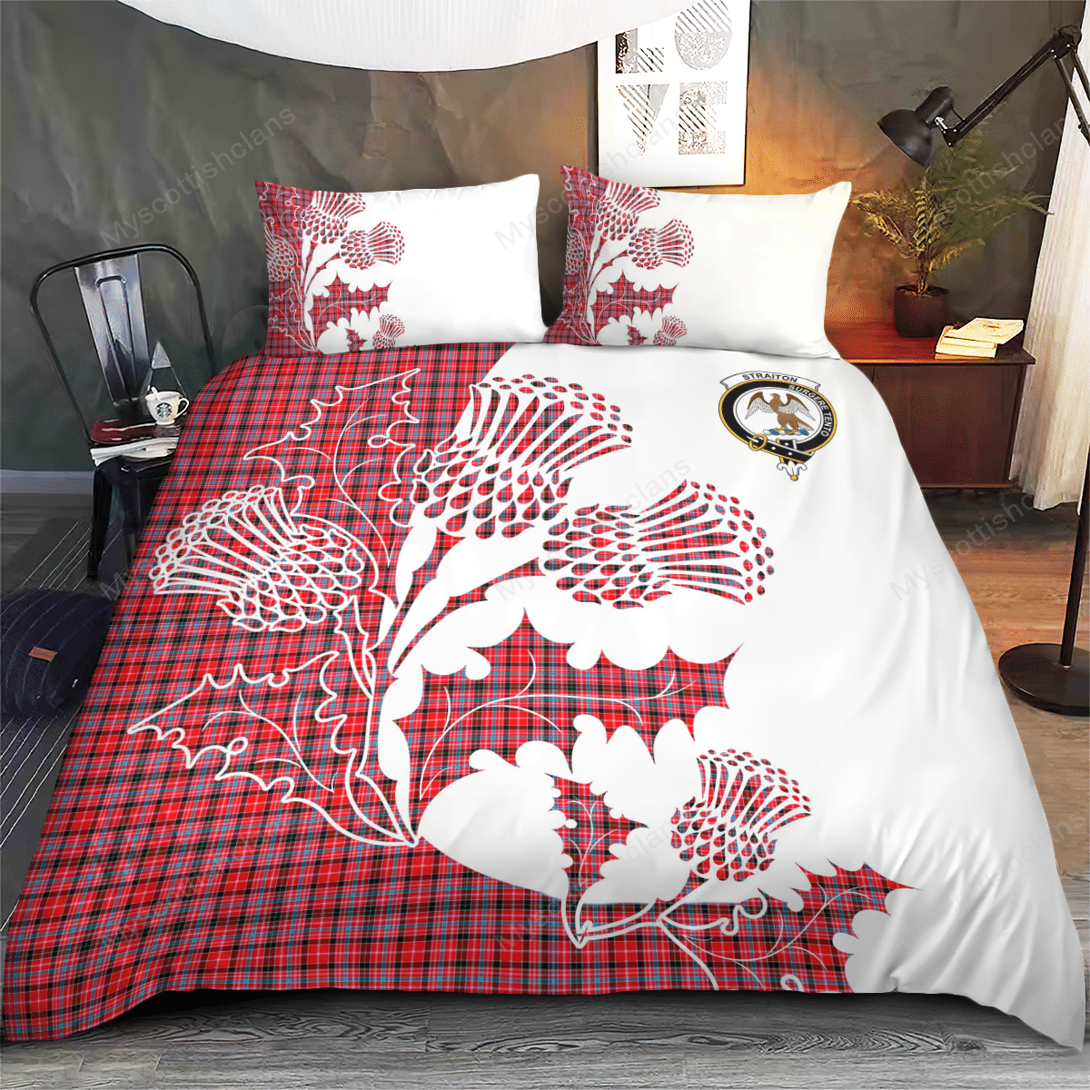 Straiton Tartan Crest Bedding Set - Thistle Style