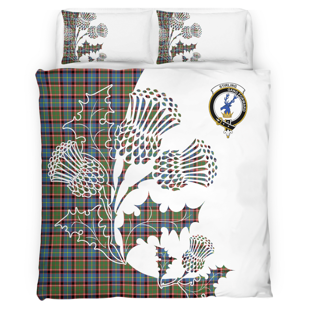 Stirling (of Cadder-Present Chief) Tartan Crest Bedding Set - Thistle Style
