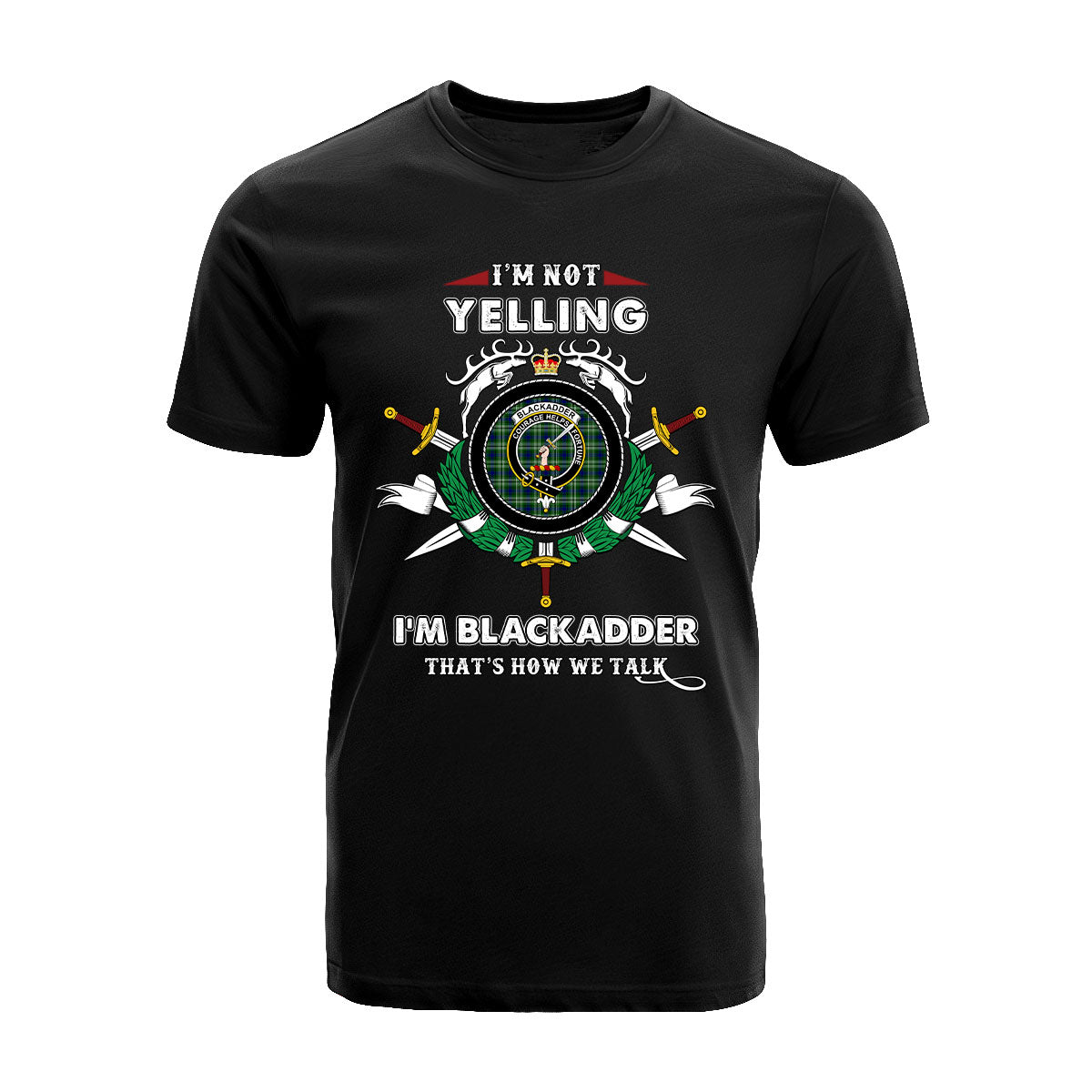 Blackadder Tartan Crest T-shirt - I'm not yelling style