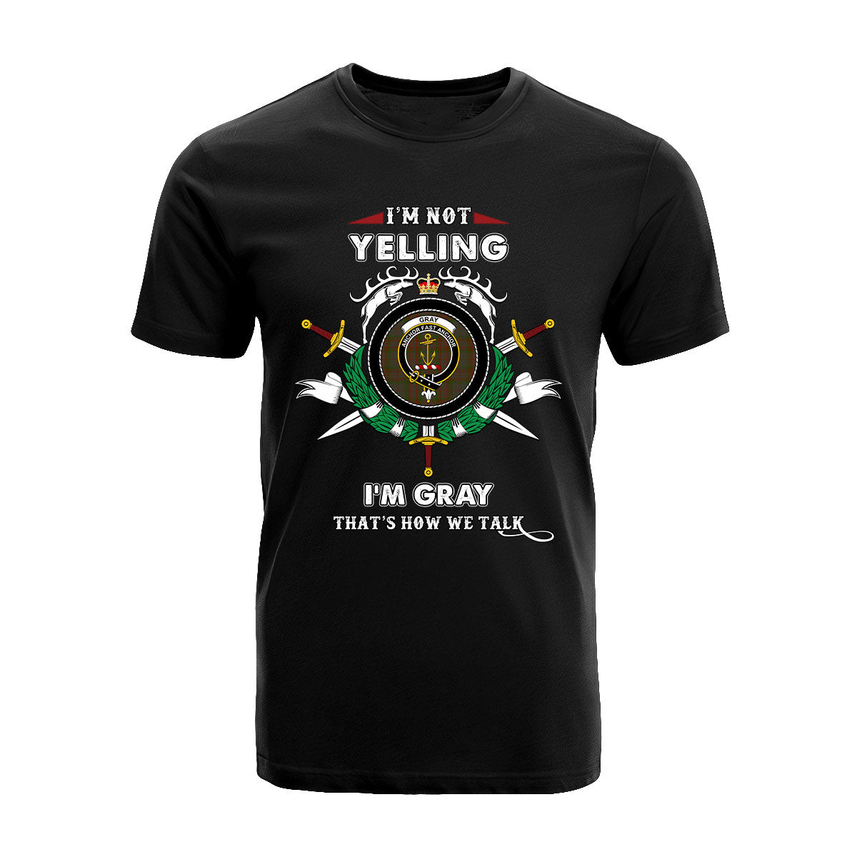 Gray Tartan Crest T-shirt - I'm not yelling style
