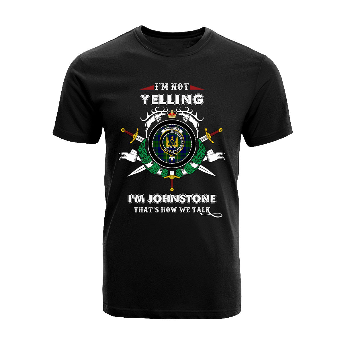 Johnstone Modern Tartan Crest T-shirt - I'm not yelling style
