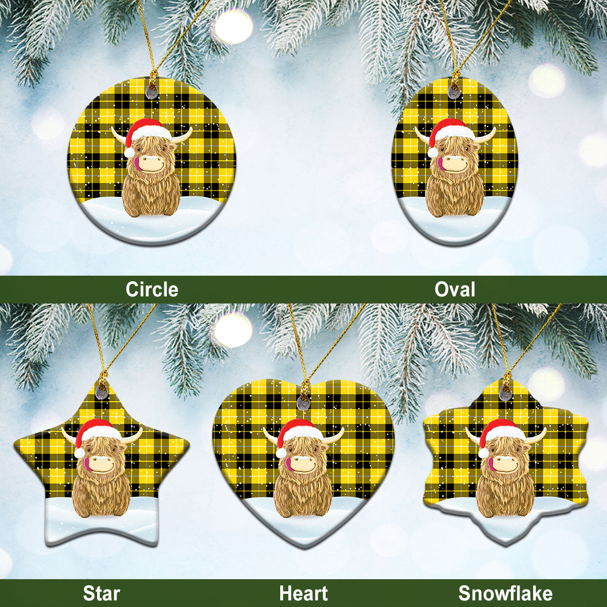 Barclay Dress Modern Tartan Christmas Ceramic Ornament - Highland Cows Style