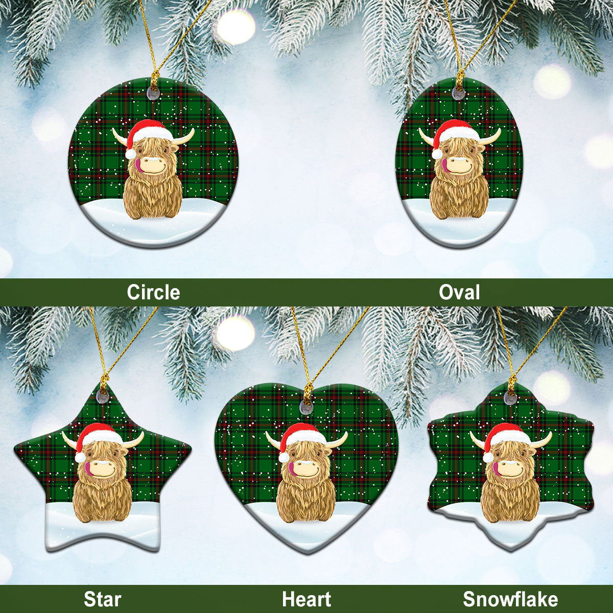 Beveridge Tartan Christmas Ceramic Ornament - Highland Cows Style