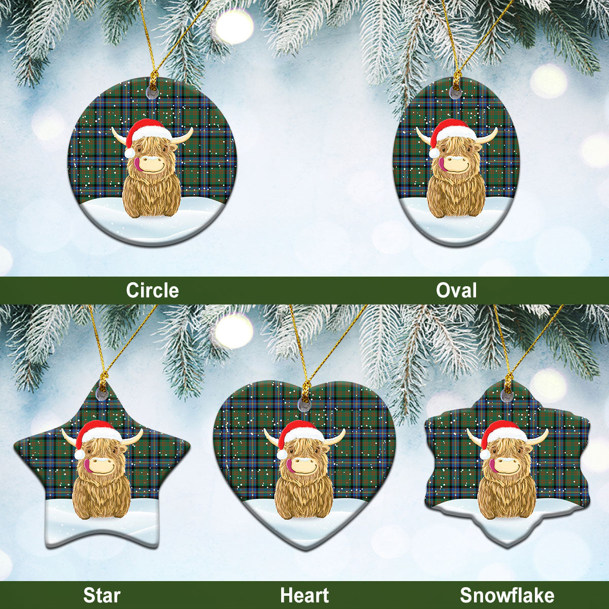 Cochrane Ancient Tartan Christmas Ceramic Ornament - Highland Cows Style