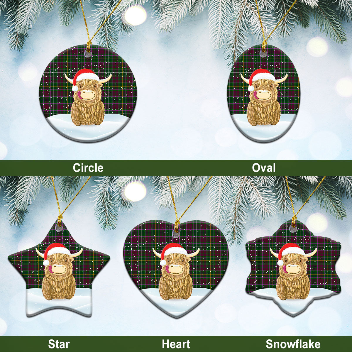 Crosbie (or Crosby) Tartan Christmas Ceramic Ornament - Highland Cows Style