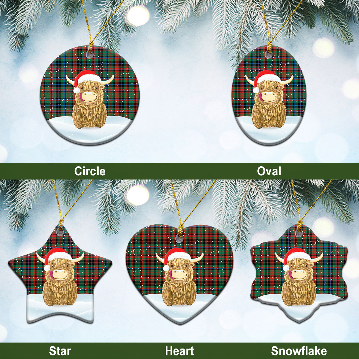 Cumming Hunting Ancient Tartan Christmas Ceramic Ornament - Highland Cows Style