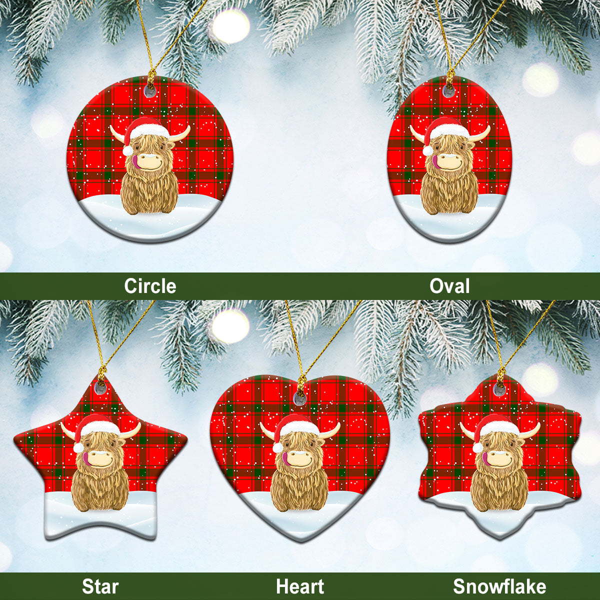 Darroch (Gourock) Tartan Christmas Ceramic Ornament - Highland Cows Style