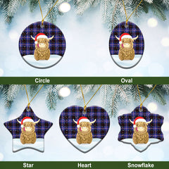Dunlop Modern Tartan Christmas Ceramic Ornament - Highland Cows Style