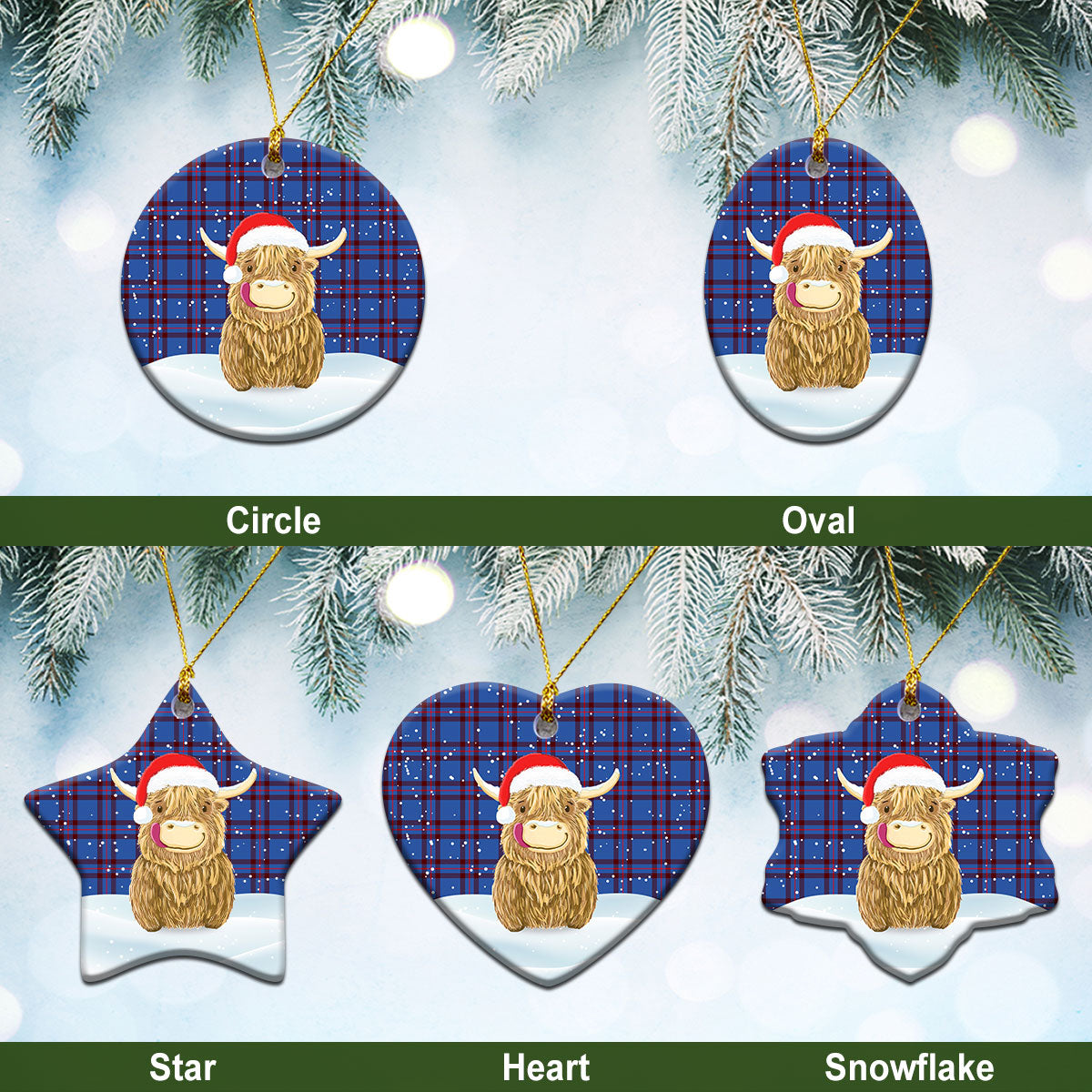 Elliott Modern Tartan Christmas Ceramic Ornament - Highland Cows Style