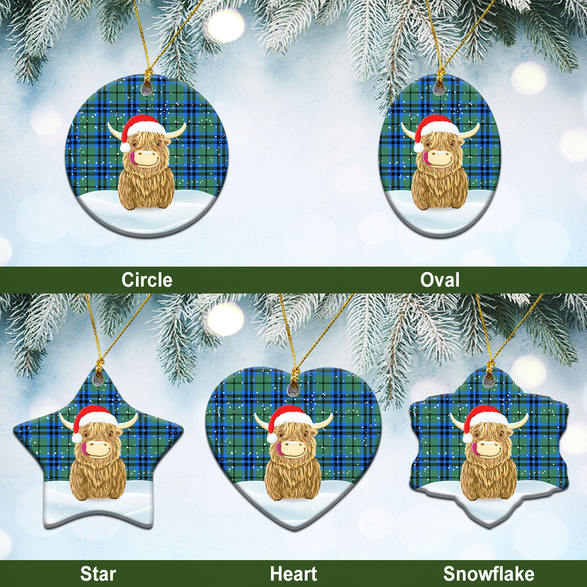 Falconer Tartan Christmas Ceramic Ornament - Highland Cows Style