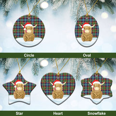 Glass Tartan Christmas Ceramic Ornament - Highland Cows Style