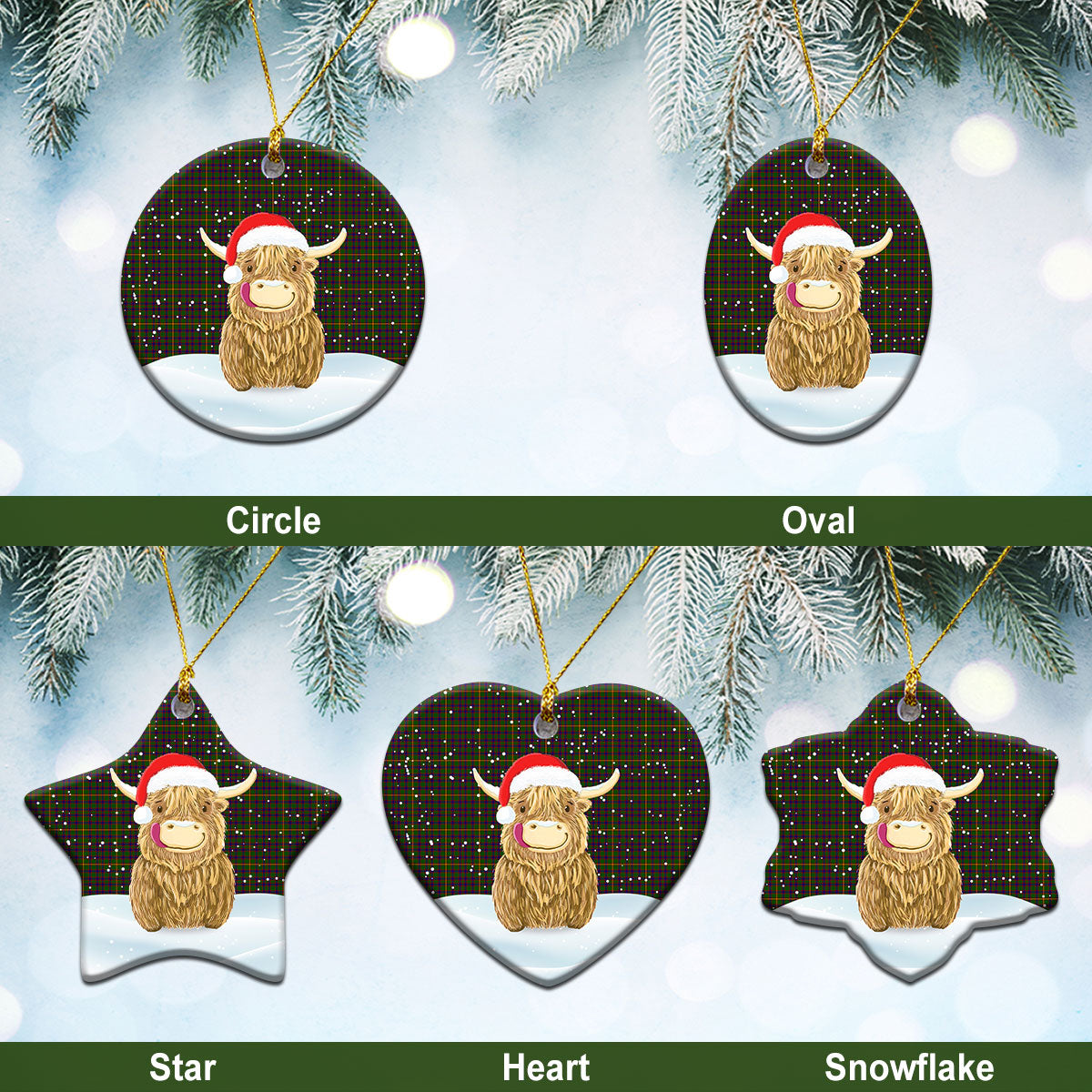 Hall Tartan Christmas Ceramic Ornament - Highland Cows Style