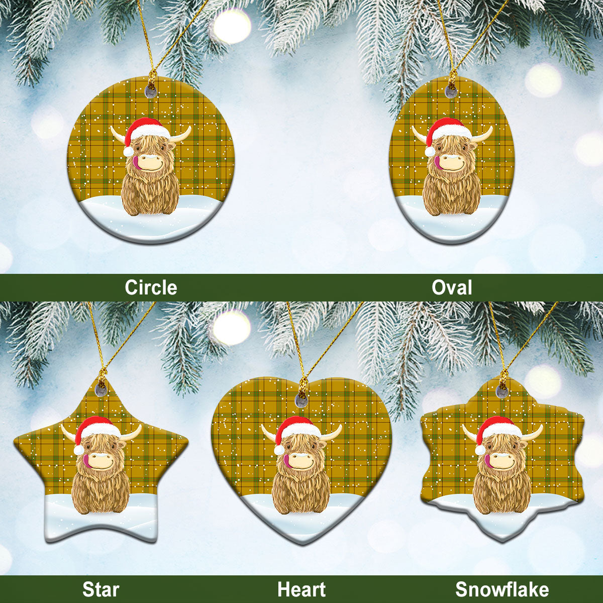 Houston Tartan Christmas Ceramic Ornament - Highland Cows Style