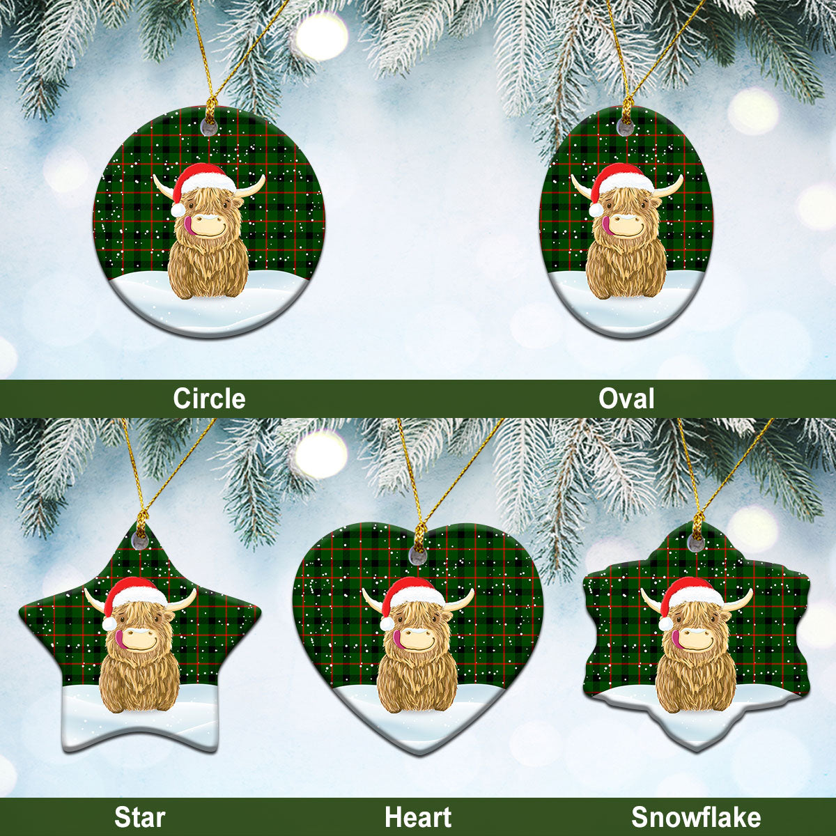 Kincaid Tartan Christmas Ceramic Ornament - Highland Cows Style