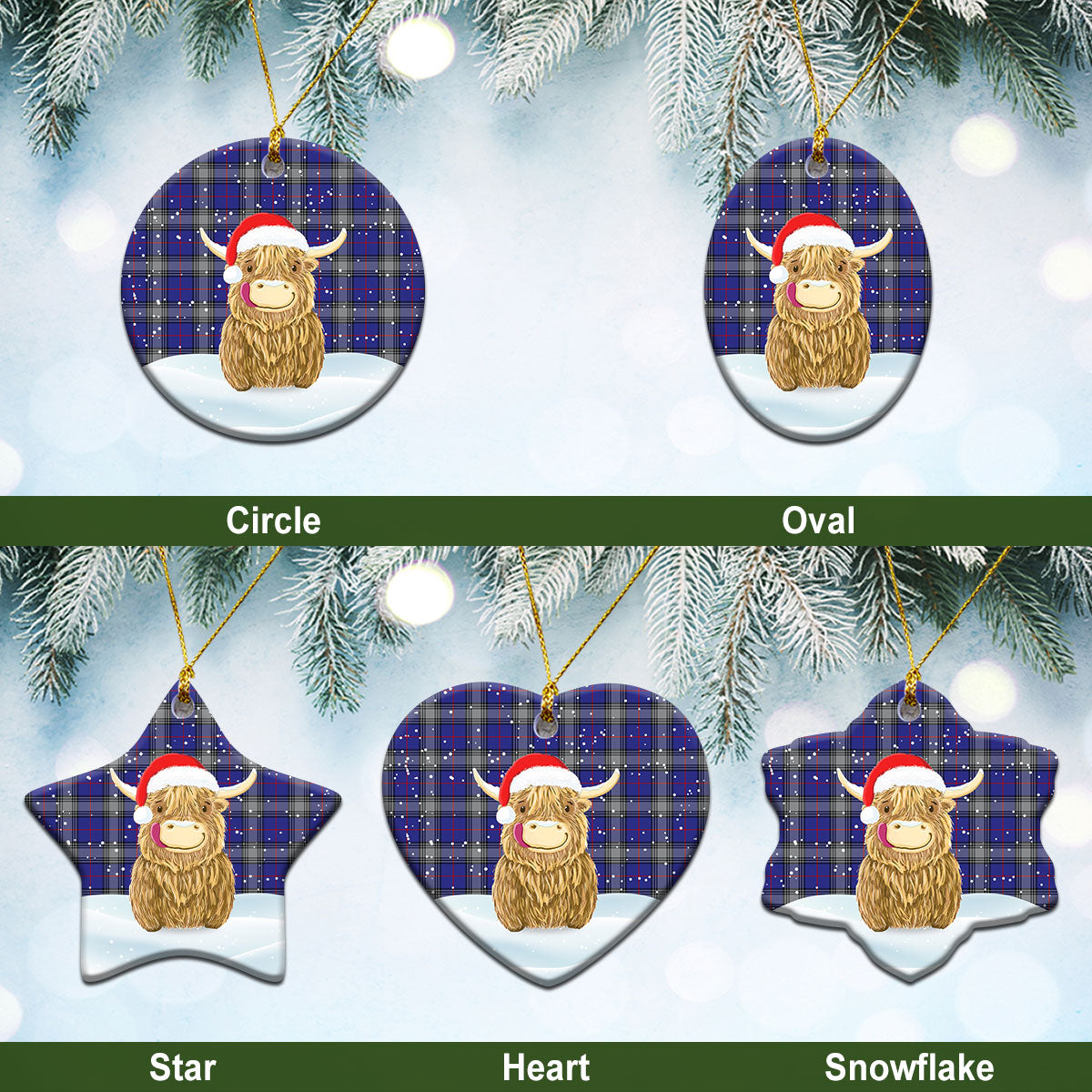 Kinnaird Tartan Christmas Ceramic Ornament - Highland Cows Style