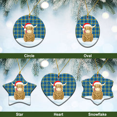 Laing Tartan Christmas Ceramic Ornament - Highland Cows Style