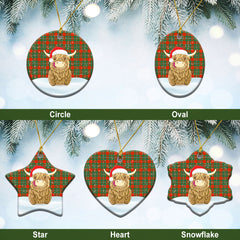 MacGregor Ancient Tartan Christmas Ceramic Ornament - Highland Cows Style