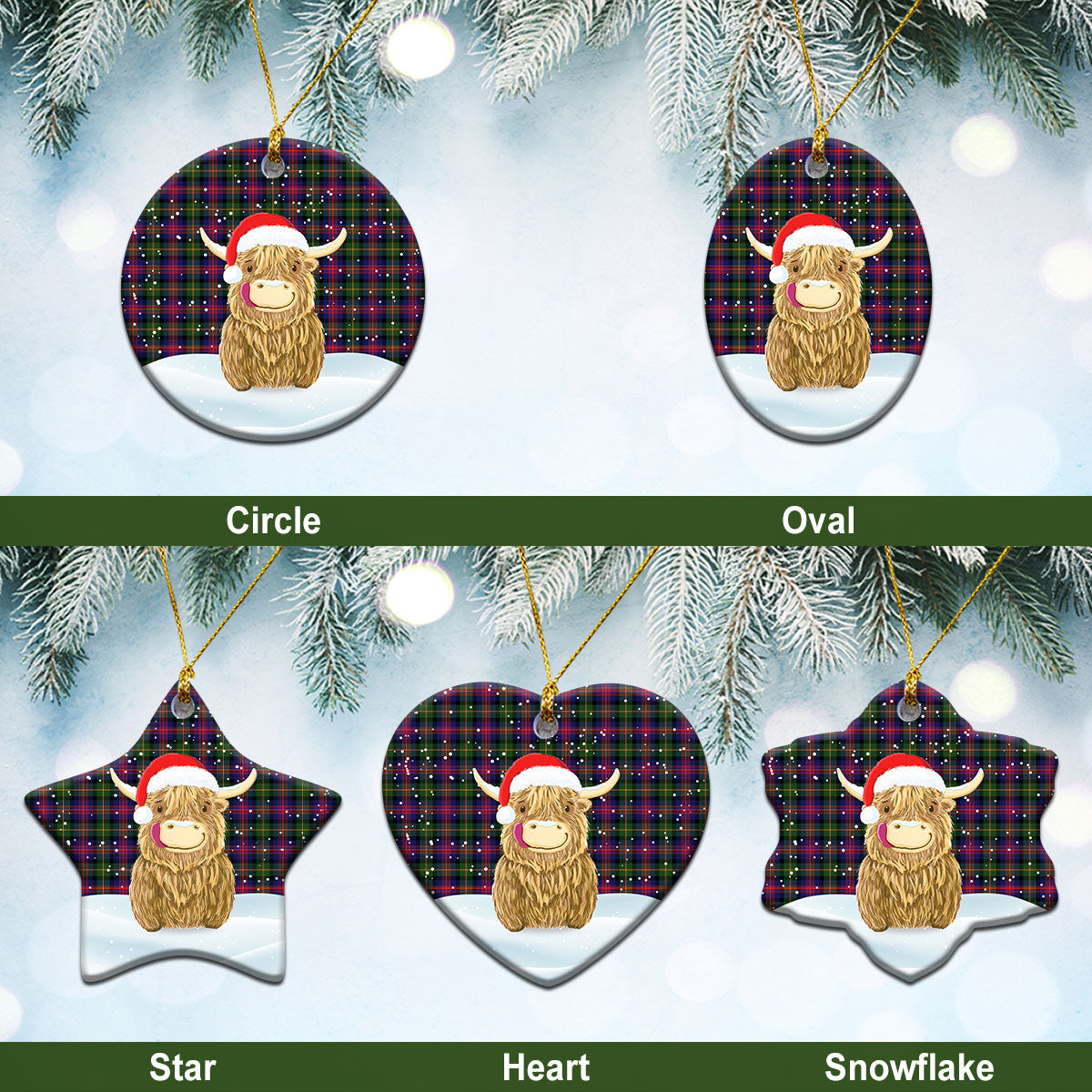 MacLennan Modern Tartan Christmas Ceramic Ornament - Highland Cows Style