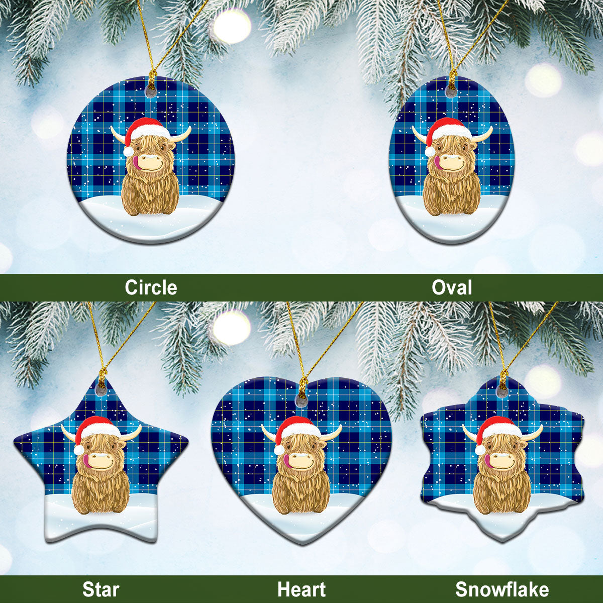 McKerrell Tartan Christmas Ceramic Ornament - Highland Cows Style