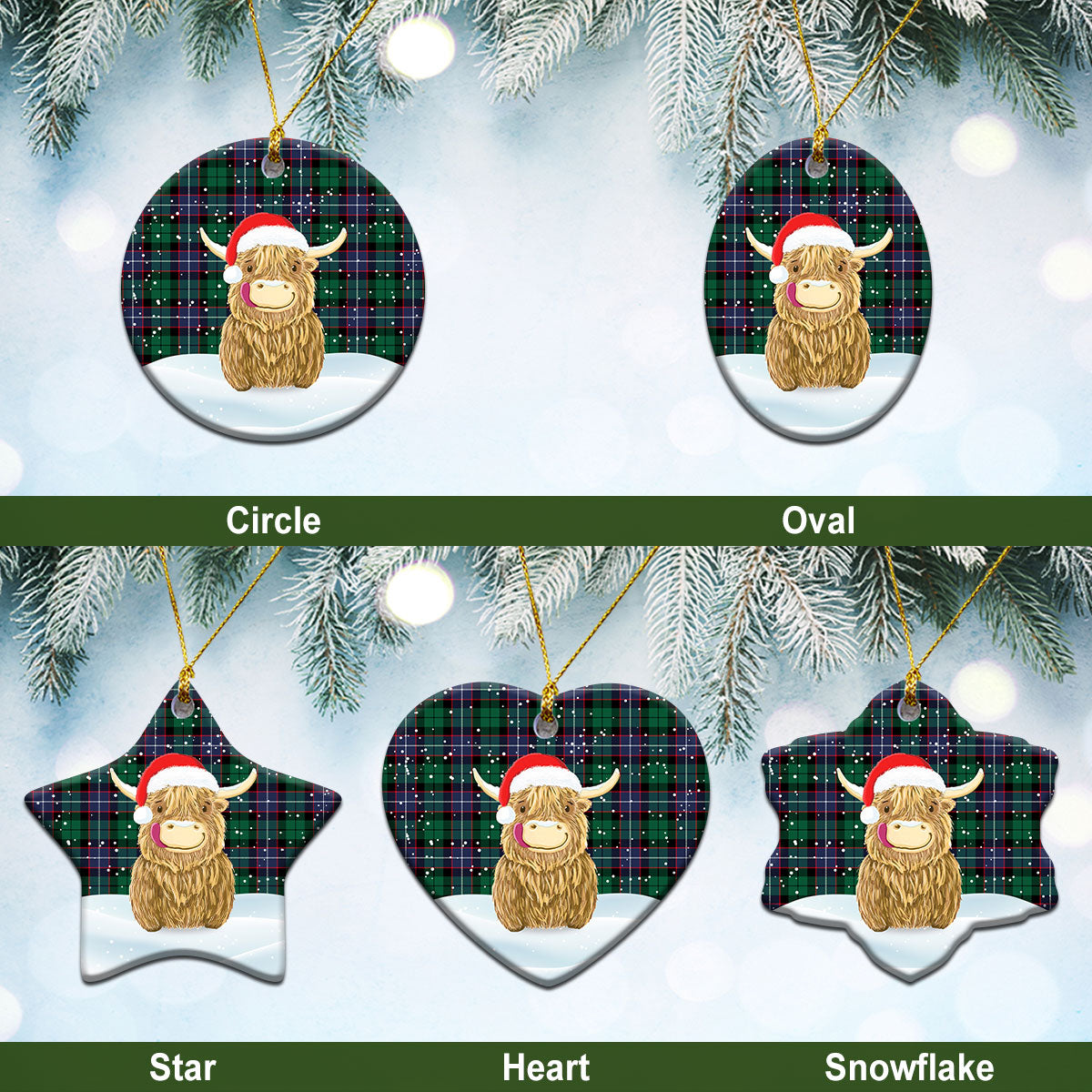 Mitchell Modern Tartan Christmas Ceramic Ornament - Highland Cows Style