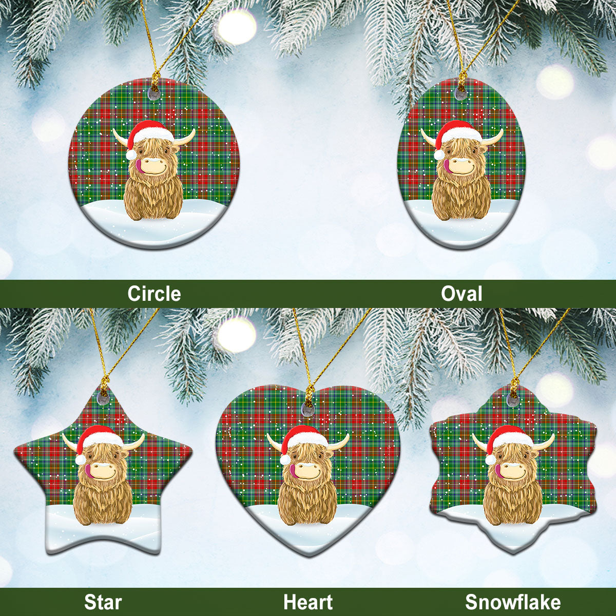 Muirhead Tartan Christmas Ceramic Ornament - Highland Cows Style