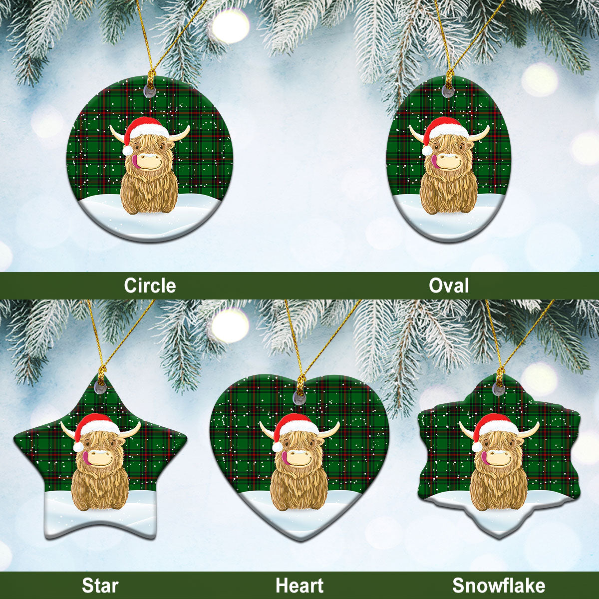 Orrock Tartan Christmas Ceramic Ornament - Highland Cows Style