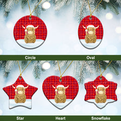 Rose Modern Tartan Christmas Ceramic Ornament - Highland Cows Style