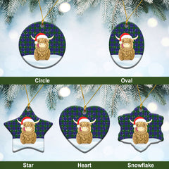 Strachan Tartan Christmas Ceramic Ornament - Highland Cows Style