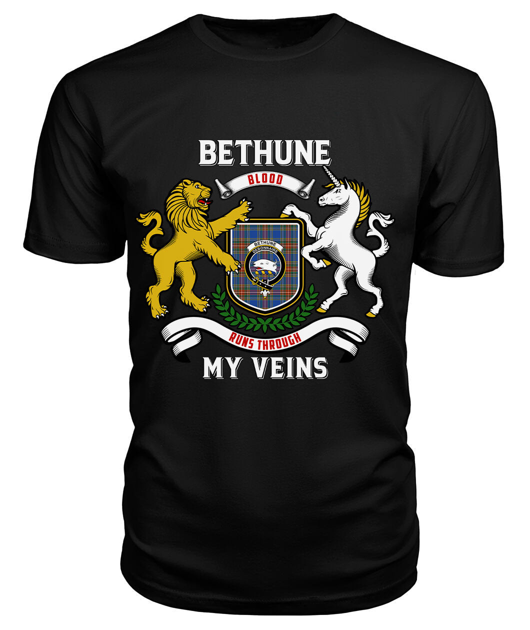 Bethune Ancient Tartan Crest 2D T-shirt - Blood Runs Through My Veins Style