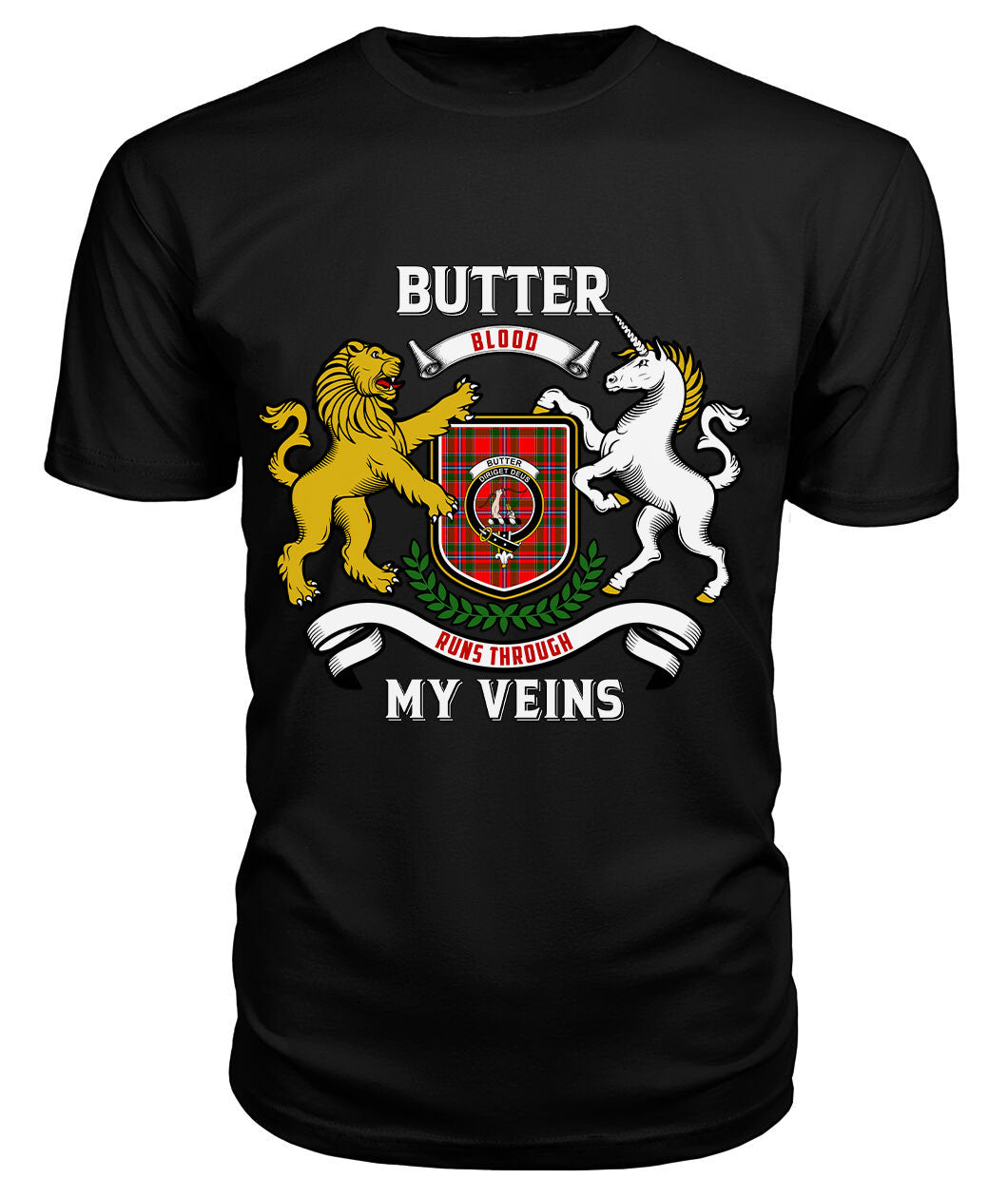 Butter Tartan Crest 2D T-shirt - Blood Runs Through My Veins Style
