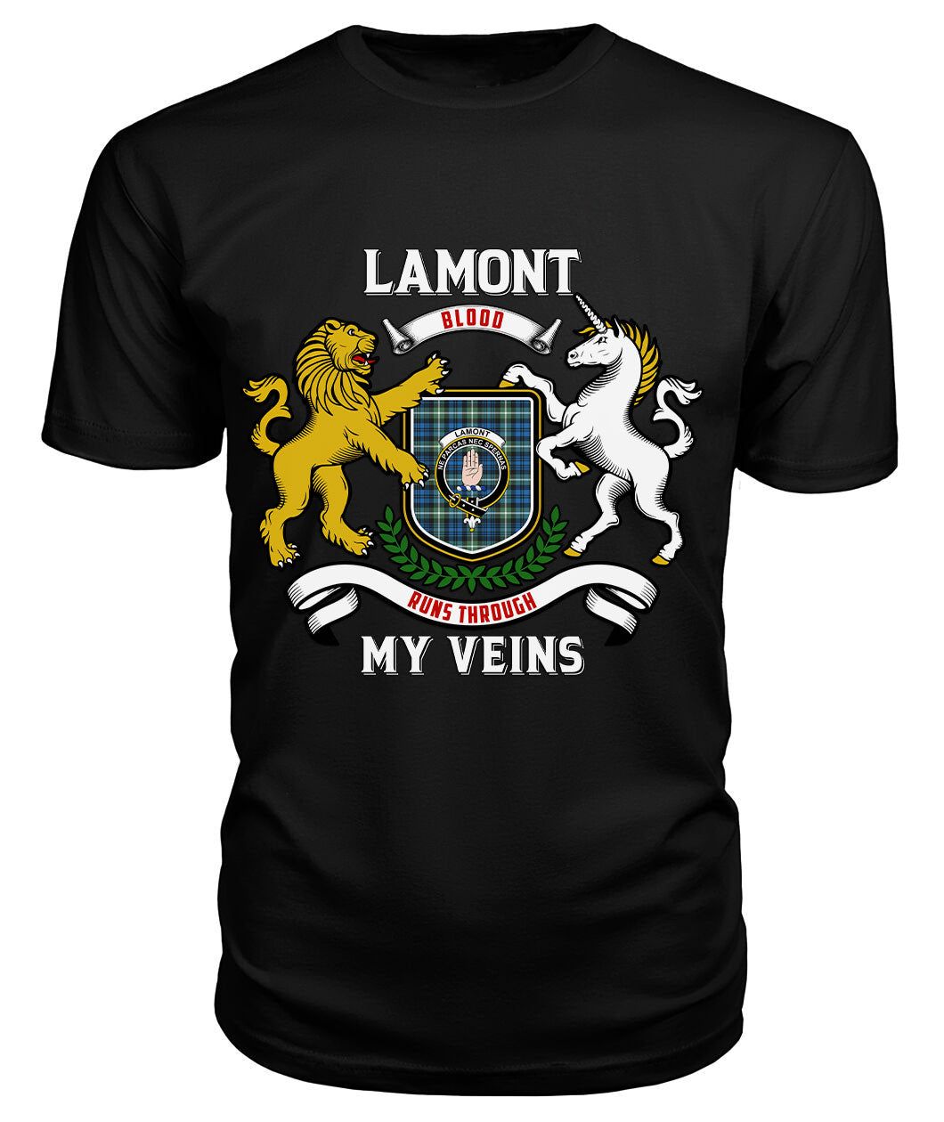 Lamont Ancient Tartan Crest 2D T-shirt - Blood Runs Through My Veins Style