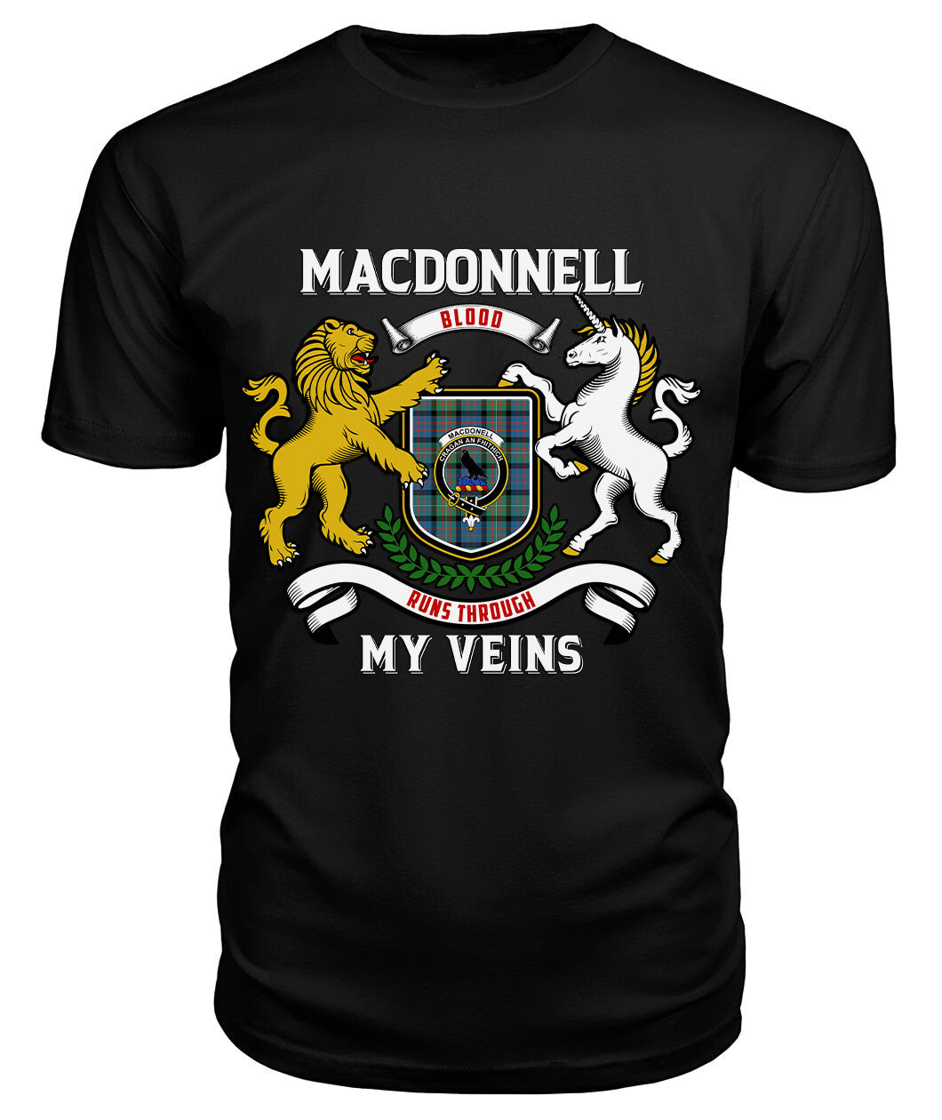 MacDonnell of Glengarry Ancient Tartan Crest 2D T-shirt - Blood Runs Through My Veins Style