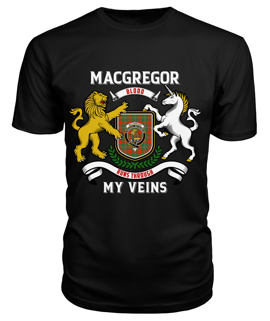 MacGregor Ancient Tartan Crest 2D T-shirt - Blood Runs Through My Veins Style