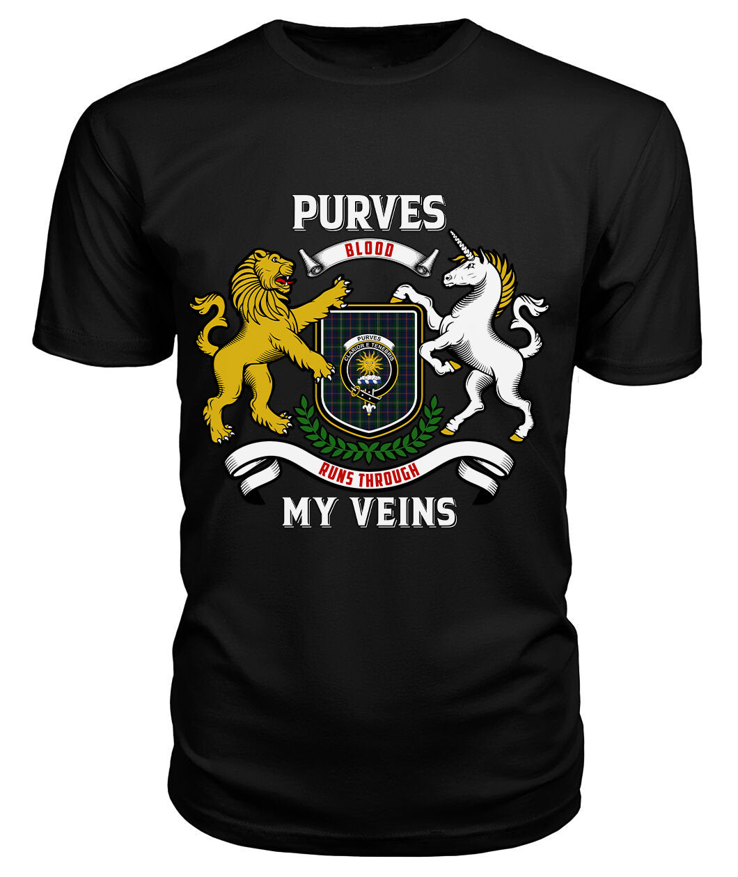 Purves Tartan Crest 2D T-shirt - Blood Runs Through My Veins Style