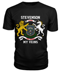Stevenson Tartan Crest 2D T-shirt - Blood Runs Through My Veins Style